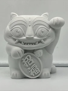 Demon Hunter Derpy Lucky Cat 3D Printed Figurine - 6” Tall - White Unpainted PLA - Picture 1 of 5