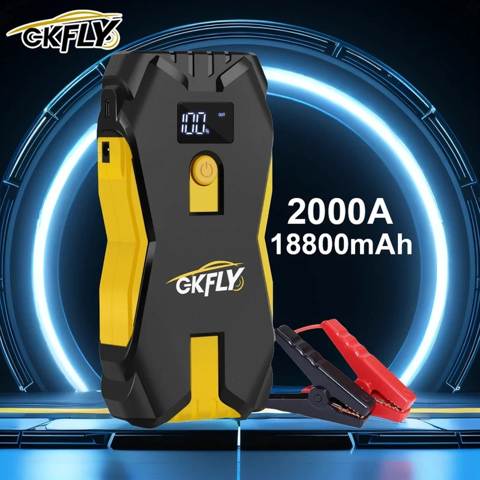Starthilfe tragbar 2000A 18800mAh Gelb/Schwarz USB-Ausgänge LED kompakt mobil - Bild 1 von 4