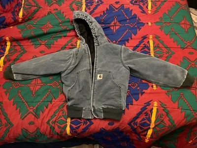 Chaqueta Carhartt Vintage Años 90 Cremallera Completa Con Capucha Tareas Juvenil Pequeña Azul Teal Verde Foto 1 de 4
