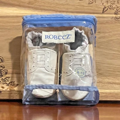 Nuevo Zapatos de Bebé Robeez Suela Suave Cuero Blanco Oxfords 6-12 Meses Hechos en Canadá Foto 1 de 4