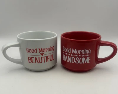 Pareja Tazas Buenos Días Hermoso y Buenos Días Hermoso Juego de Tazas de Café Foto 1 de 4