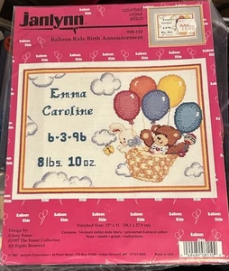 Janlynn Counted Cross Stitch Balloon Ride Birth Announcement 15x11 Kit Sealed - Picture 1 of 2