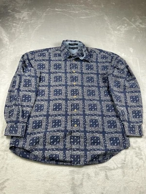 Tommy Hilfiger Shirt Mens Large Navy Blue Bandana Floral Long Sleeve Button Down — 第 1/4 张图片