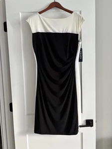 Chaps Women's Sheath Sleeveless Evening Dress L Lined Stretchy NWT Black/Ivory - Picture 1 of 10