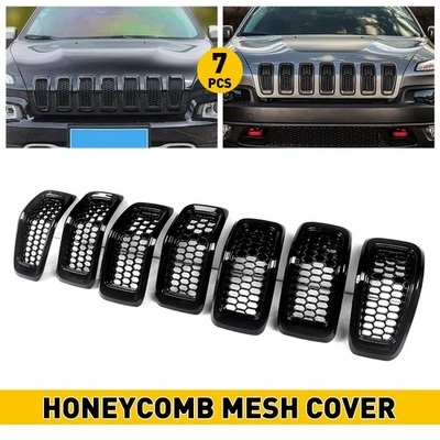 Inserto de moldura de parrilla delantera negro brillante de 7 piezas para Jeep Cherokee 2014-2018 68303626AA Foto 1 de 4