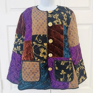 Indigo Moon Vintage Purple Patchwork Quilted Button Down Jacket Sweater Large - Picture 1 of 6