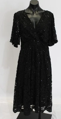 Kiyonna Women's Plus Starry Sequined Lace V-Neck Cocktail Dress LB3 Onyx Size 0X - Image 1 of 4