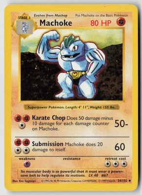 Machoke 034/102 - Base Set (Shadowless) Unlimited - PTCG - MP - Image 1 of 2