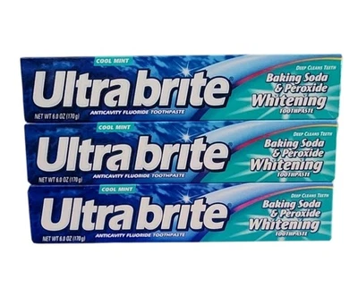 Paquete de 3 pasta de dientes blanqueadora de bicarbonato de sodio y peróxido ultra brite fresca como nueva 6 OZ Foto 1 de 2