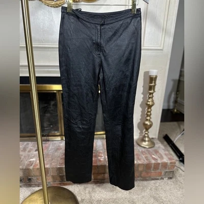 Pantalones de Cuero Express 9/10 Negro Piel de Cordero Pierna Recta Forrados Sin Elástico 29x31.5 Foto 1 de 4