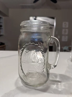 Винтажная стеклянная ручка Mason Jar Drinking Mug 32 унции Country Heart Large Stein - Изображение 1 из 4
