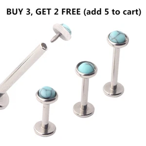 2X Internally Threaded Turquoise Lip Bar Labret Ring Monroe Tragus Stud Piercing - Picture 1 of 6