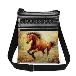 Horse Crossbody Shoulder Bag Adjustable Strap Hand Washable Western Horses - Picture 1 of 4