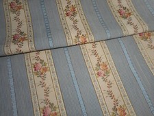 Beautiful Antique French Lisere Floral Stripe Brocade Jacquard Fabric ~ Blue