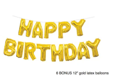 16 Inch Gold Happy Birthday Letter Party Balloons Decoration Mylar Foil 13pc - Image 1 of 3
