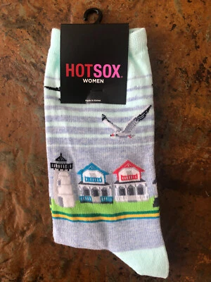 NUEVO CON ETIQUETAS Hot Sox Mujer Calcetines Crew Faro Playa Ciudad Azul Claro Talla 9-11 Foto 1 de 3