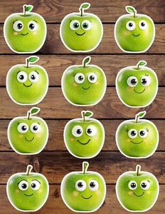 Cute Smiling Green Apple Vinyl Stickers Set Scrapbooking Laptop Waterbottle - Picture 1 of 1