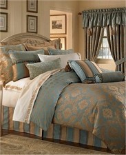 Waterford Reardan Turquoise Gold 3P King Comforter Shams Set Nip