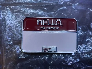 NOS Vintage “Hello My Name Is” Miller Lite Beer Name Tag Belt Buckle Red & White - Picture 1 of 3