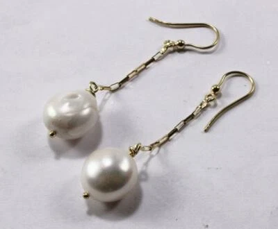 PENDIENTES COLGANTES COLGANTES CLÁSICOS DE PERLAS DE ORO AMARILLO DE 18K DE DISEÑO ITALIANO VINTAGE Foto 1 de 4