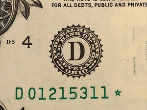 MÚLTIPLES ERRORES 2013 UNO (1) ✯ NOTA ESTRELLA BILLETE DE $1 dólar CU/UNC del paquete ""D"" BEP - Imagen 1 de 12