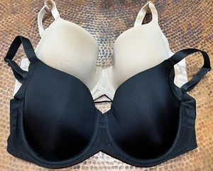 2~Paramour Bra 36D T-Shirt Bra Marvelous Seamless Side Smoother T-Shirt Blk &Tan - Picture 1 of 8