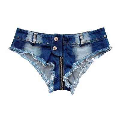 Women Mini Denim Shorts Low Rise Waist Sexy Micro Jean Short Hot Pants Nightclub - Image 1 of 4