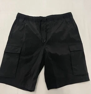 H&M Cargo Shorts Mens Size Large Black Regular Fit Flat Front Pockets - Picture 1 of 3