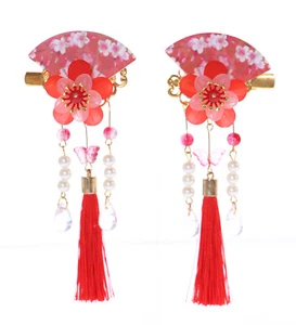 C-118-2 Rot Fächerform Sakura Kirschblüte Haarclip Haarspange Geisha Hanfu - Bild 1 von 6