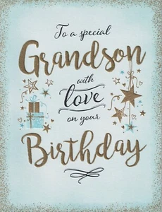 GRANDSON BIRTHDAY GREETING CARD 7"X5.5" WITH LOVE ON YOUR BIRTHDAY - Picture 1 of 2