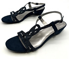 London Fog Womens Size 10 M Blue Suede Sandals Wedge Heels Multi Strap