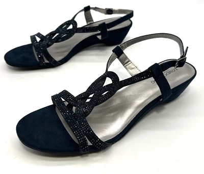 Sandalias London Fog para mujer talla 10 M azul gamuza tacón de cuña correa múltiple Foto 1 de 4