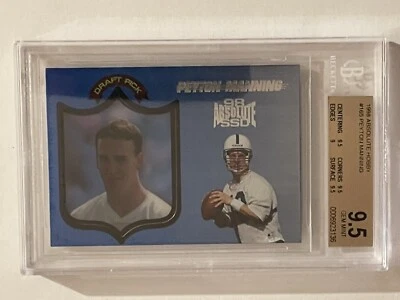 1998 Peyton Manning ROOKIE Playoff Absolute BLUE Hobby #165 BGS 9.5 Pop 1 - Image 1 of 3