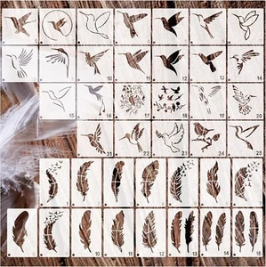 "40pcs Bird Feather Stencils for Painting on Wood Crafts Reusable Flying Hummi.. - Picture 1 of 22