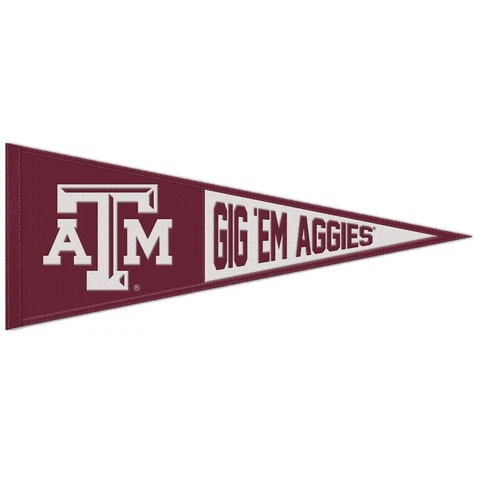 TEXAS A&M AGGIES GIG'EM AGGIES WOOL EMBROIDERED PENNANT 13"x32" NEW WINCRAFT 👀 Cover