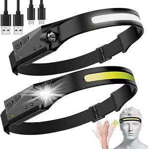 2✖COB LED Headlamp Rechargeable Headlight Torch Work Light Bar Head Band Lamp US - Picture 1 of 19