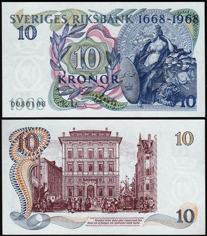 Sweden Suede 10 Kronor 1968, UNC-, Commemorative, P-56 Cover