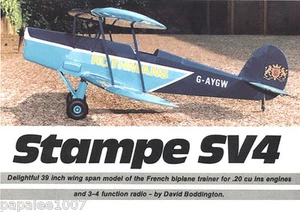RCSA Model Airplane Plans (RC): Stampe SV4 Biplano scala 39" per .15-.20 - Foto 1 di 7