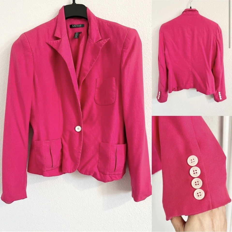 Ralph Lauren 100% Seda Rosa Profundo Forrado Abrigo Chaqueta Foto 1 de 4