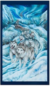 Panel de trineo Northern Heritage Wolves de 23" tela 100 % algodón de The Panel - Imagen 1 de 1