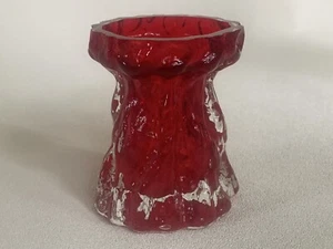 Vtg Ingrid Glaser Kerzenleuchter Red Bark Ice Crystal Glass Vase Candle Holder - Picture 1 of 12