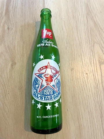 Vintage 1978 San Diego Padres AllStar game 7up empty glass bottle Swinging Friar Cover