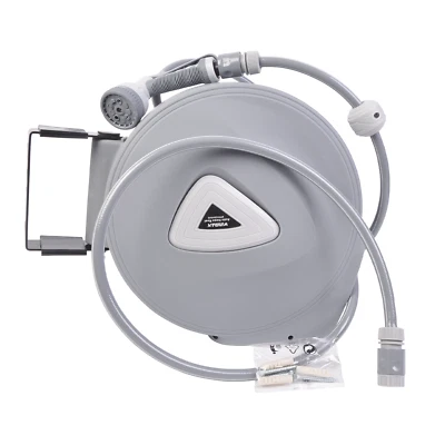 Carrete de manguera de agua de jardín retráctil de 100 pies pistola rociadora rebobinado montaje en pared 110 PSI Foto 1 de 4