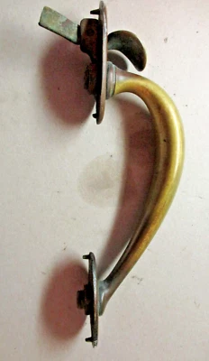 Aged Solid Dark Brass Bare Outside Door Thumb Pull Handle 5-3/4" Centers Antique - Image 1 of 4