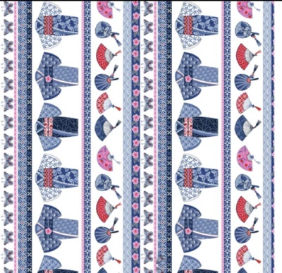 Fat Quarter Michael Miller Kimono My House Fan Floral Butterfly Cotton Fabric - Image 1 of 2