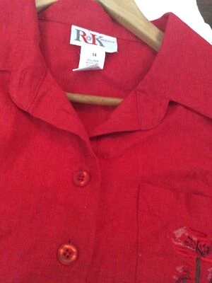 R & K оригиналы женская блузка размер 14 красный с вышитым цветком спереди - Изображение 1 из 4