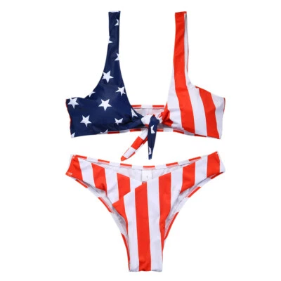Women USA American Flag Bikini Set Push Up Padded Bathing Suit Swimwear Swimsuit - Image 1 of 4