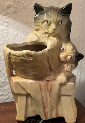 Adorable McCoy Kittens on Bench w/ Basket Planter, Vintage 1950s, Excellent! - Image 1 of 4
