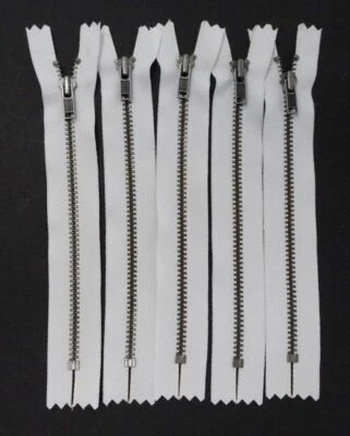 YKK #4 4mm Close-End White Zipper w/ Antique Nickel Metal Teeth 6" - 3 zips - Image 1 of 3