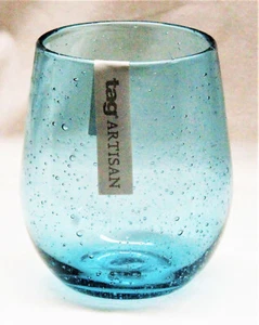 TAG Aqua Bubble Glass Stemless Wine Artisan Glass Set of 3 -16 oz FREE SHIPPING - Picture 1 of 1